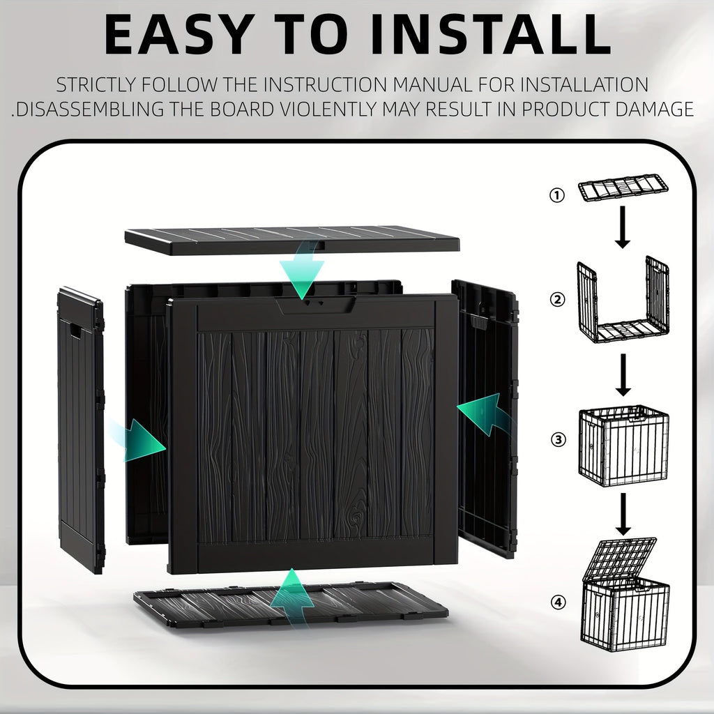 35 Gallon Outdoor Resin Storage Box – Black/Wood Grain