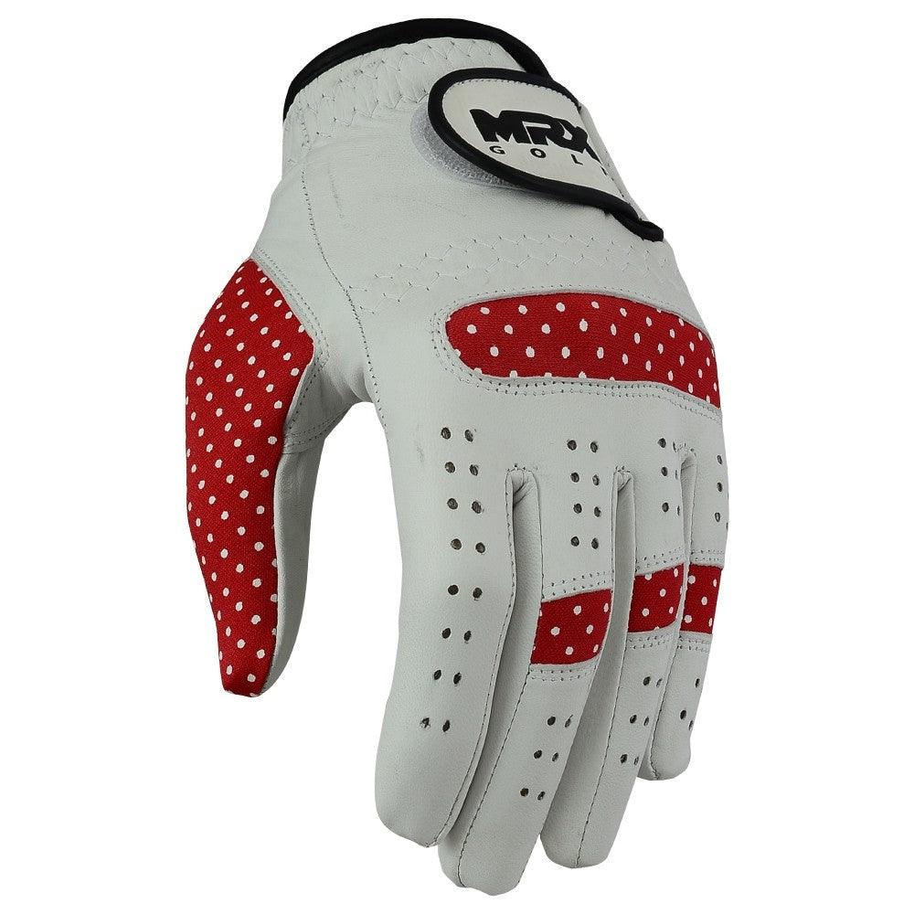 New Women's Golf Gloves Left Hand Cabretta Leather White Red