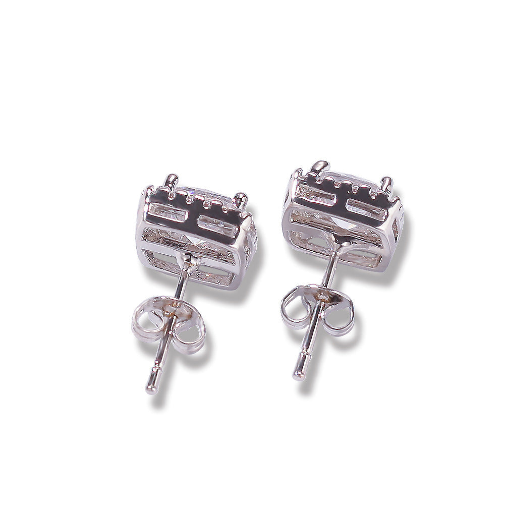 Hip Hop Four-Prong Black Zircon Earrings