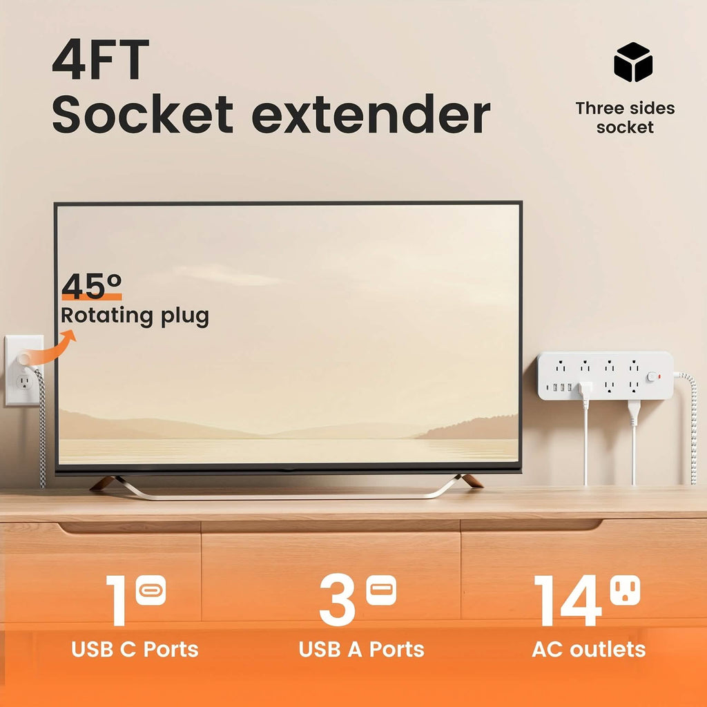 18-Outlet Power Strip with USB & Type-C – Surge Protection