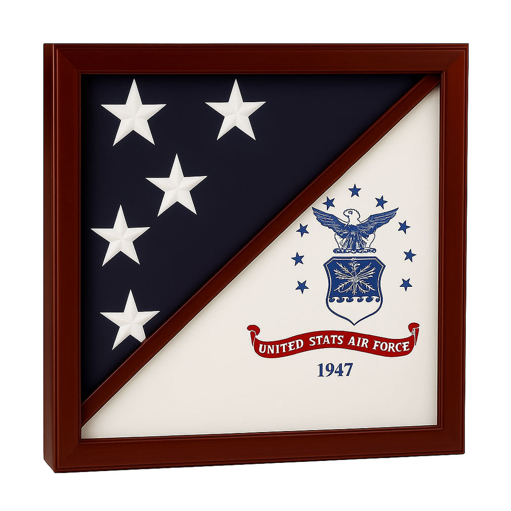 2 Flags Display Case - Air Force Flag and American Flag