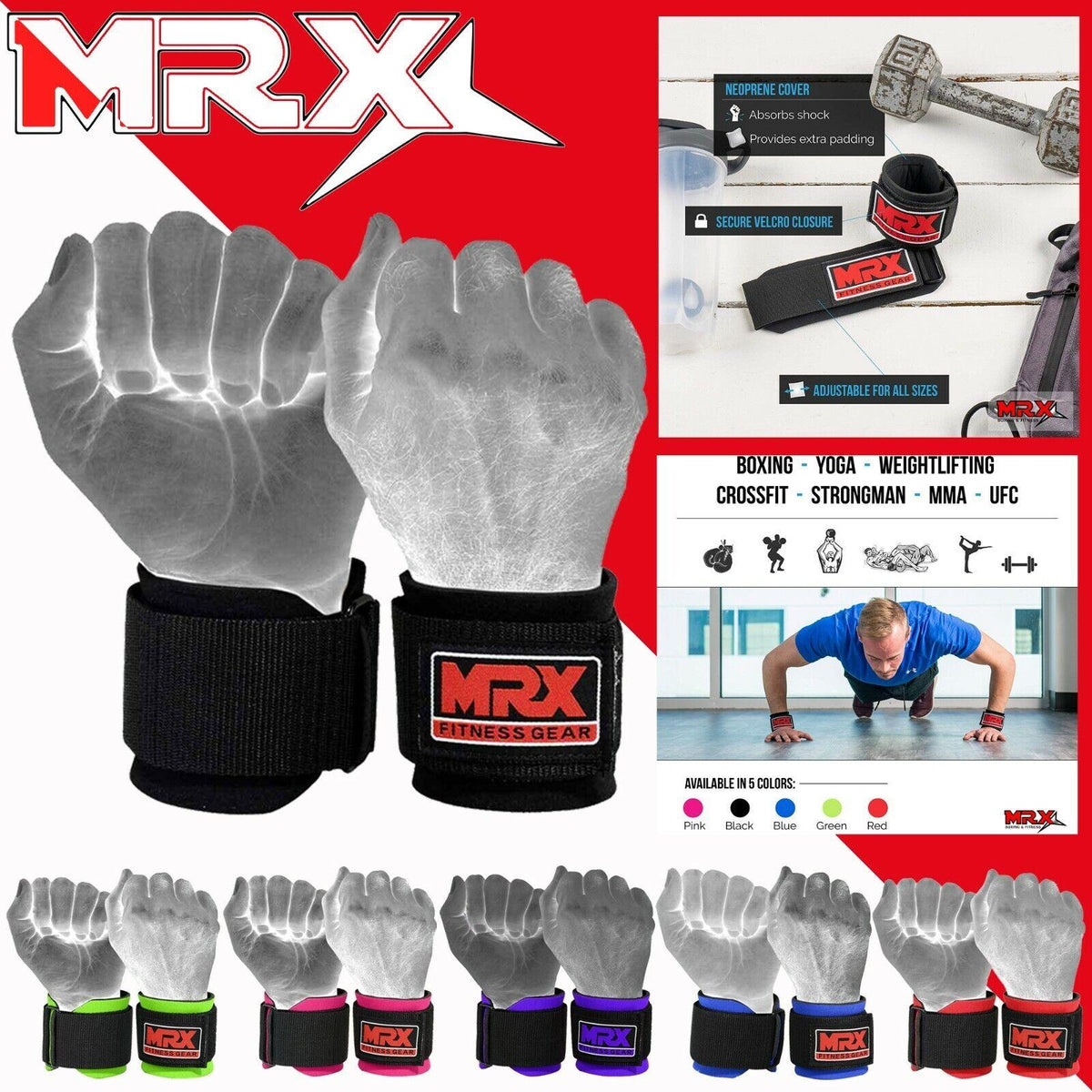 MRX Weight Lifting Wrist Straps Lifting Wrap Gym Bodybuilding Workout