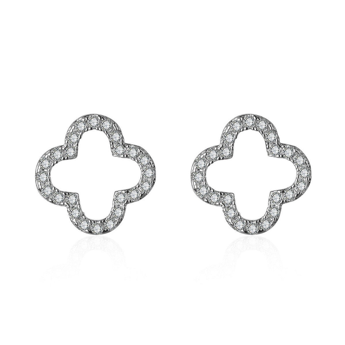 S925 sterling silver forest-style four-leaf clover diamond earrings