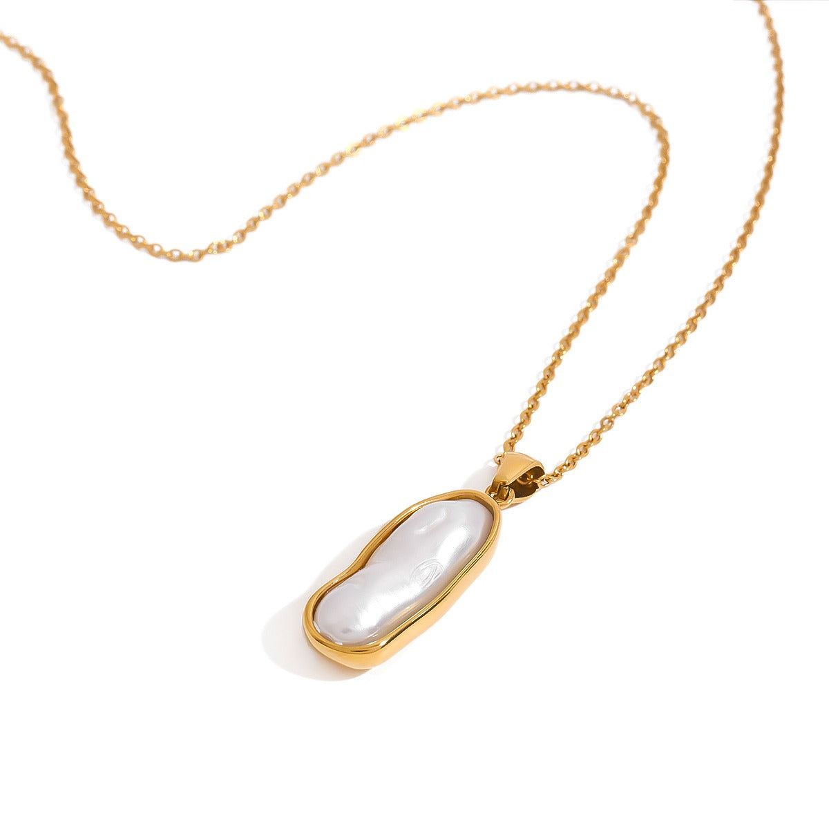 18K gold inlaid irregular pearl design light luxury noble pendant necklace