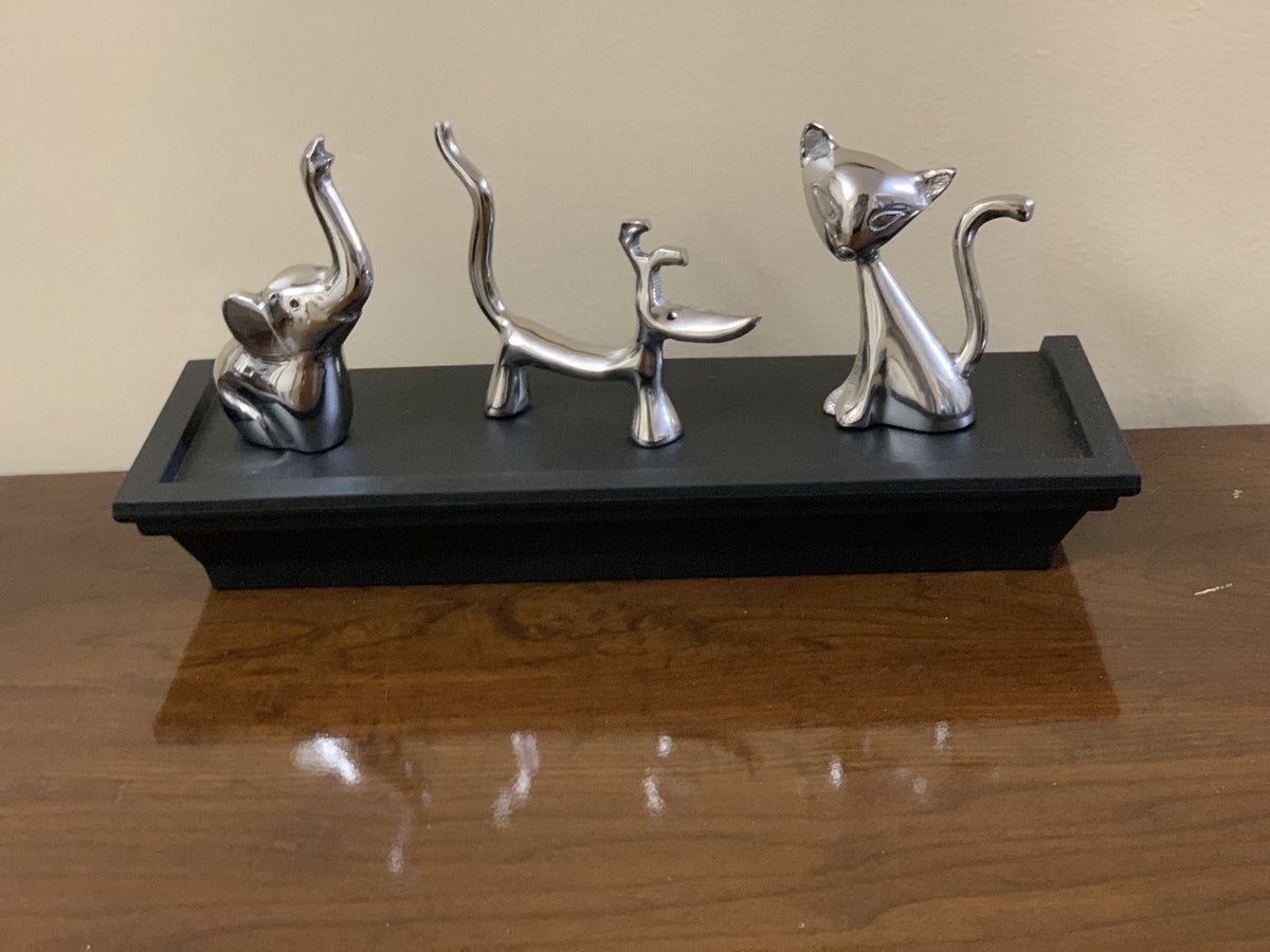 Vibhsa Dog Cat & Elephant Ring Holders Set - Silver