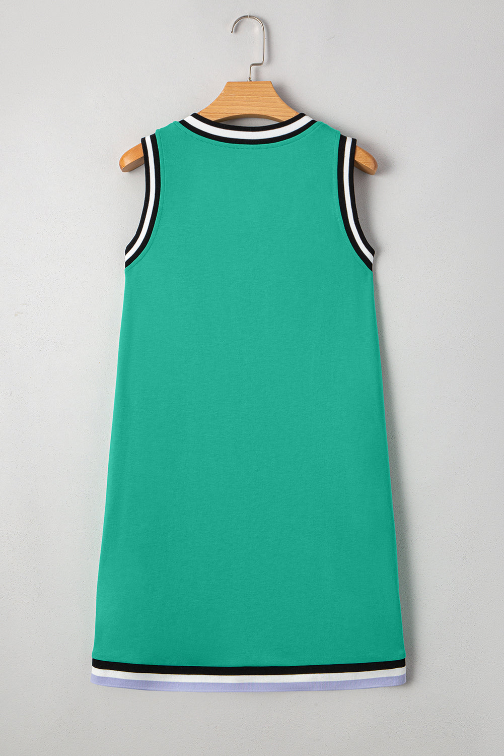 Mint Green Color Contrast Trim V Neck Shift Sleeveless Mini Dress