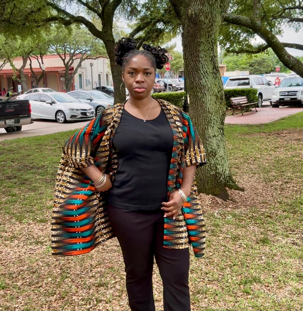 AMARA Vibrant African Print Kimono Jacket – Multicolor Ankara Open Front Duster