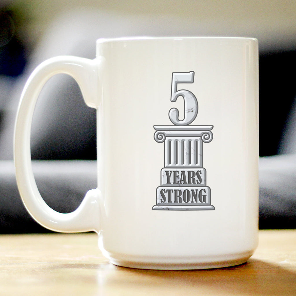 5 Years Strong Coffee Mug Gifts 5th Anniversary Party Decor White Ceramic Coffee Cup