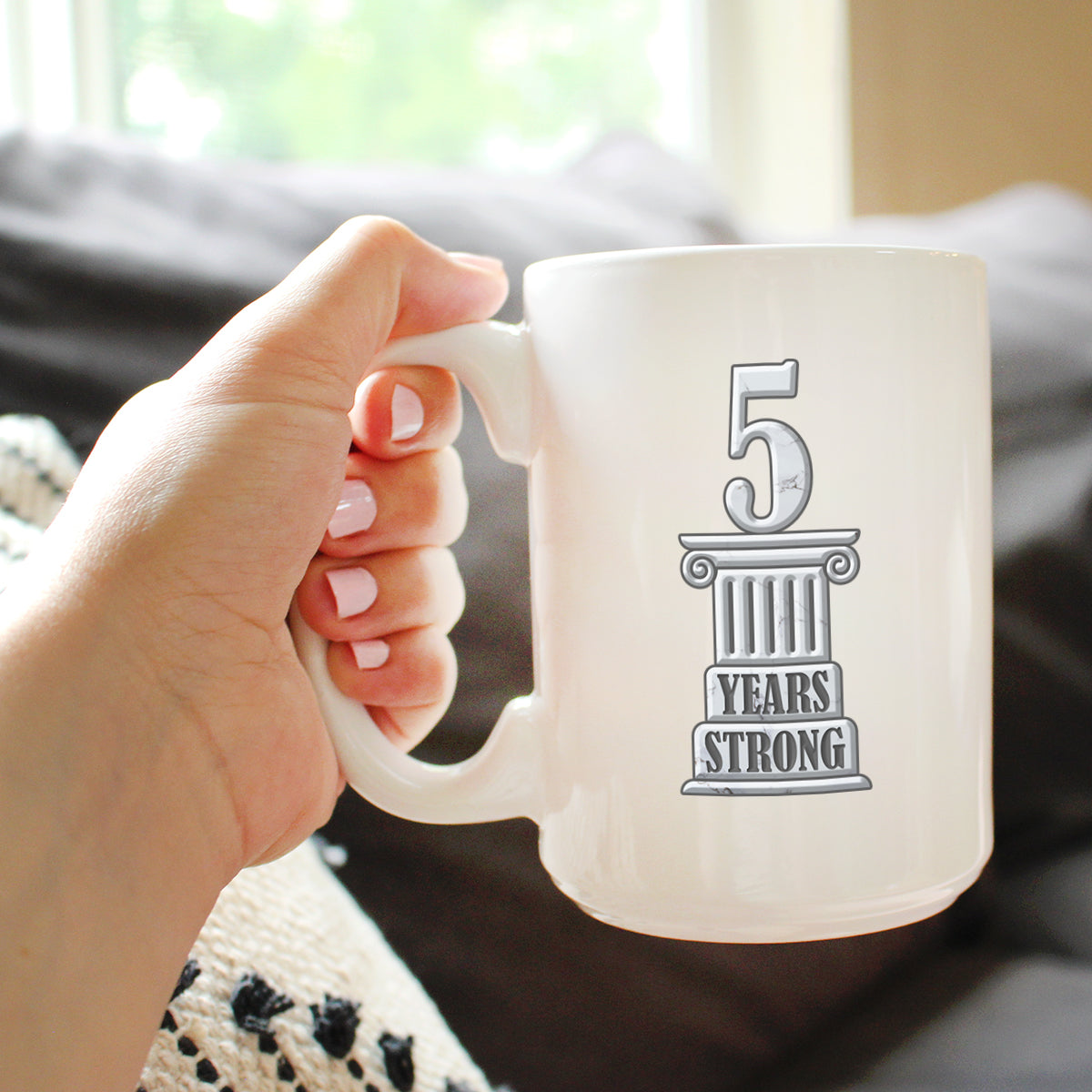5 Years Strong Coffee Mug Gifts 5th Anniversary Party Decor White Ceramic Coffee Cup