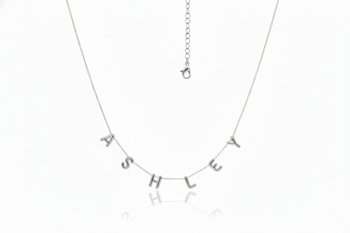 Personalized Bubble Letter Name Necklace in 925 Sterling Silver