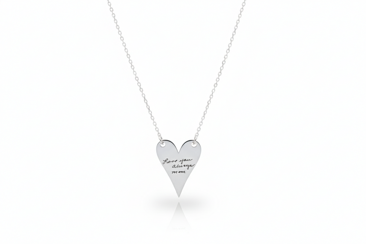 Actual Handwriting Engraving Heartfelt Grace Minimalist Heart Necklace in  925 Sterling Silver
