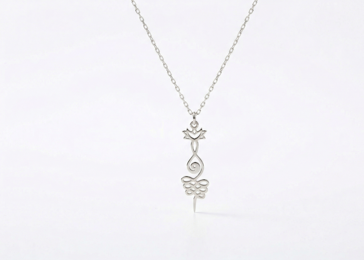 Lotus Unalome Necklace - Sterling Silver Yoga Symbol of Enlightenment