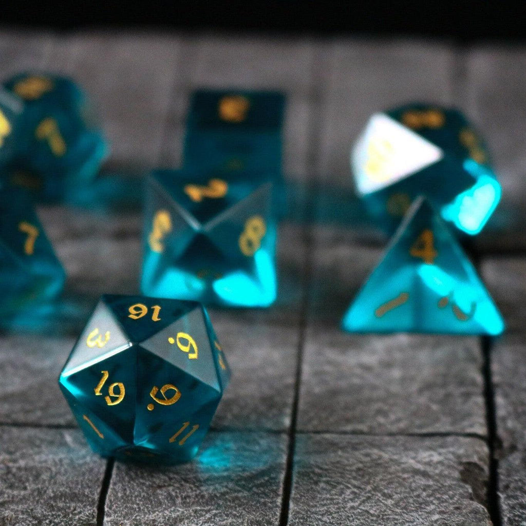 Green Zircon Glass Hand Carved DND Dice Set