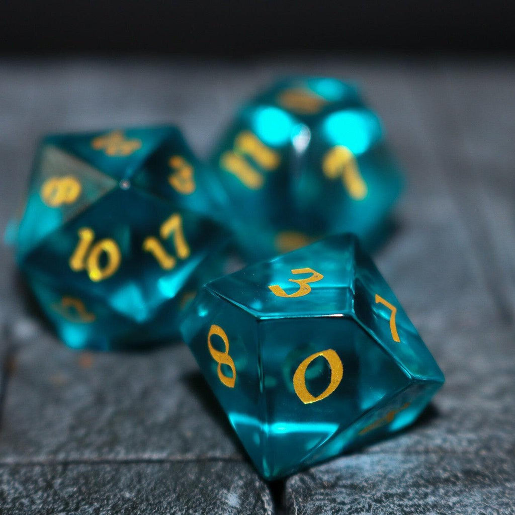 Green Zircon Glass Hand Carved DND Dice Set