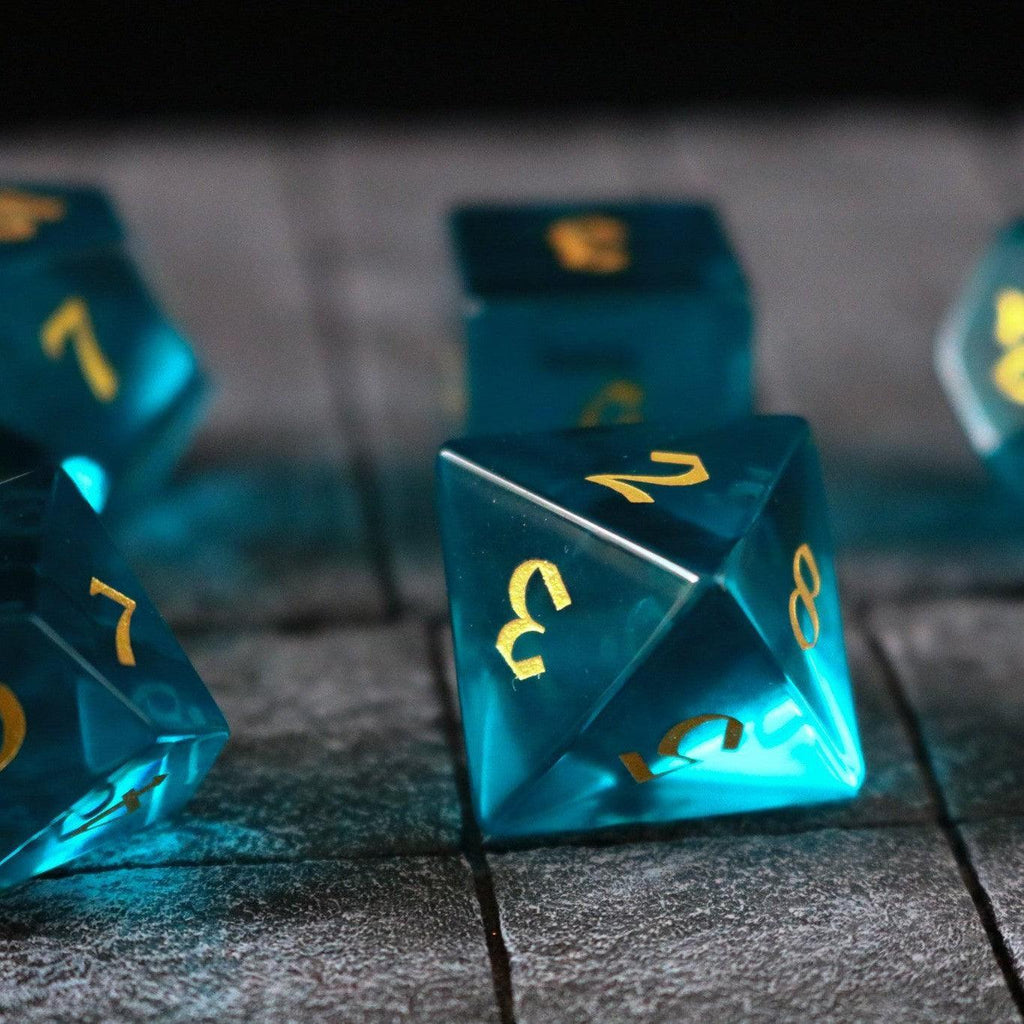 Green Zircon Glass Hand Carved DND Dice Set