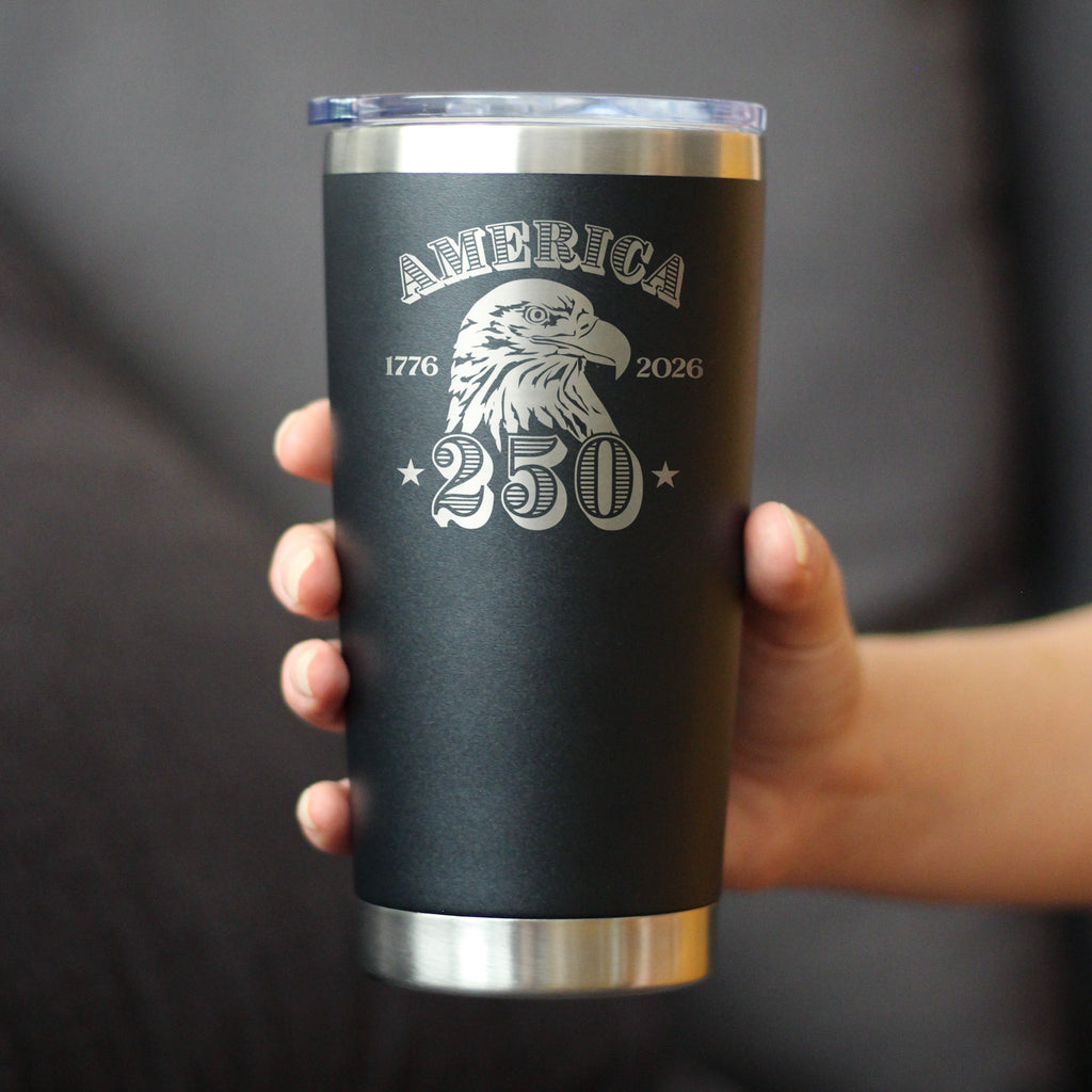 America 250th Anniversary Insulated Coffee Tumbler with Sliding Lid America 250 Merchandise Etched in USA 20oz Stainless Steel Tumbler