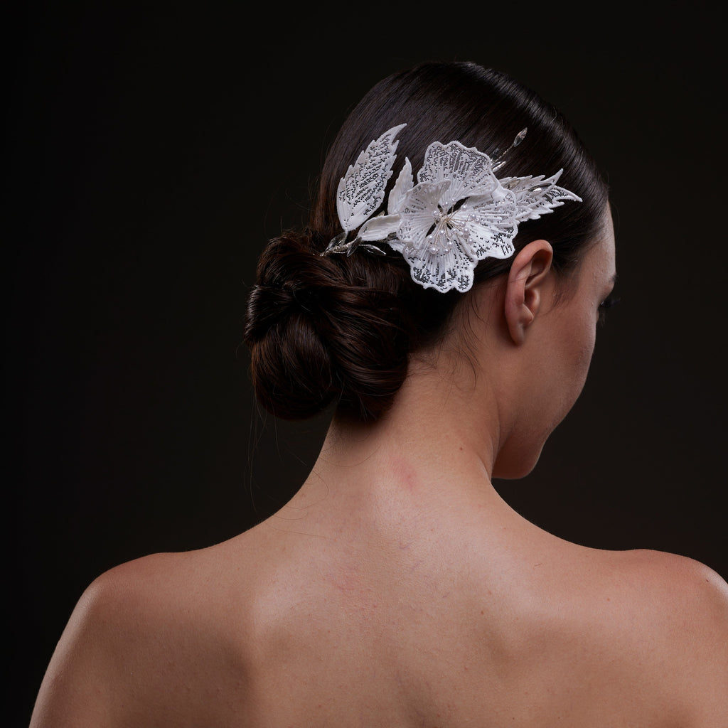 Bridal Flower & Leaf Side Comb