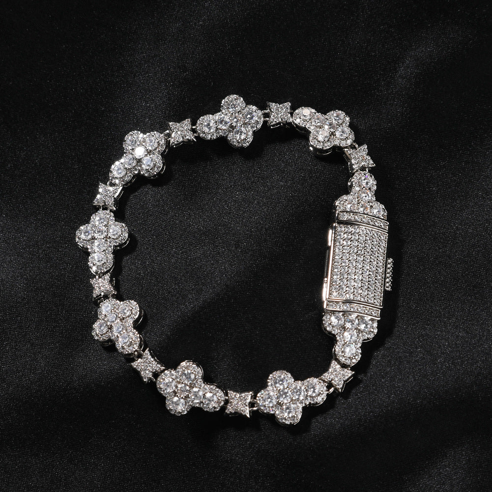 10mm cross flower star bracelet with micro-inlaid zircon