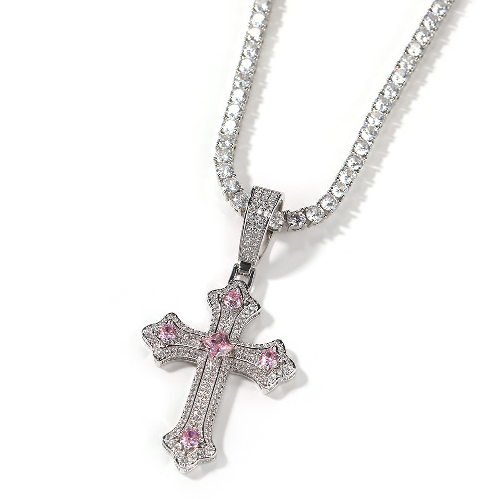 Hip-hop cross-shaped diamond Cubic Zirconia necklace