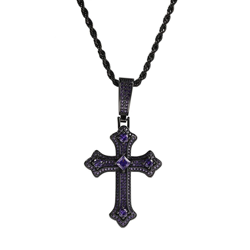 Hip-hop cross-shaped diamond Cubic Zirconia necklace