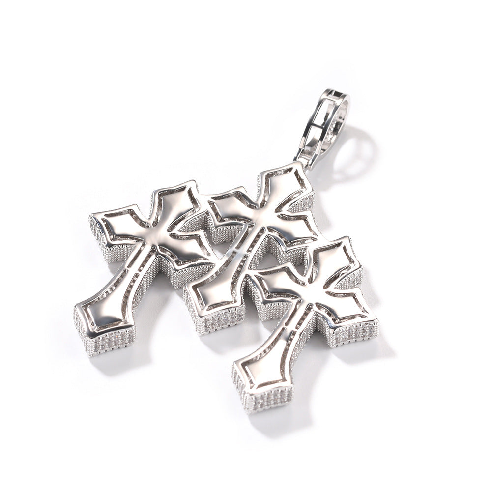 Retro Cross Square Zircon Inlay Necklace