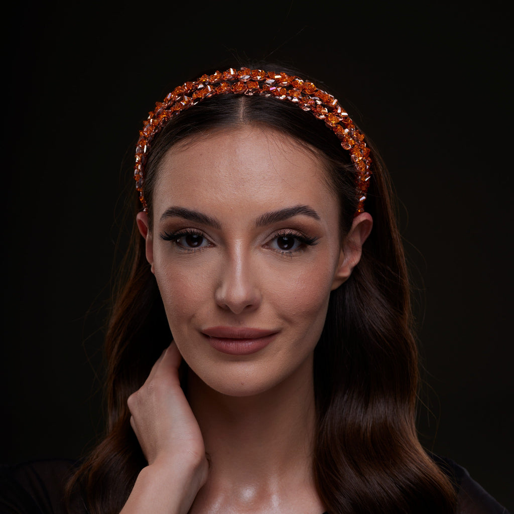 Orange Crystal Beaded Hairband