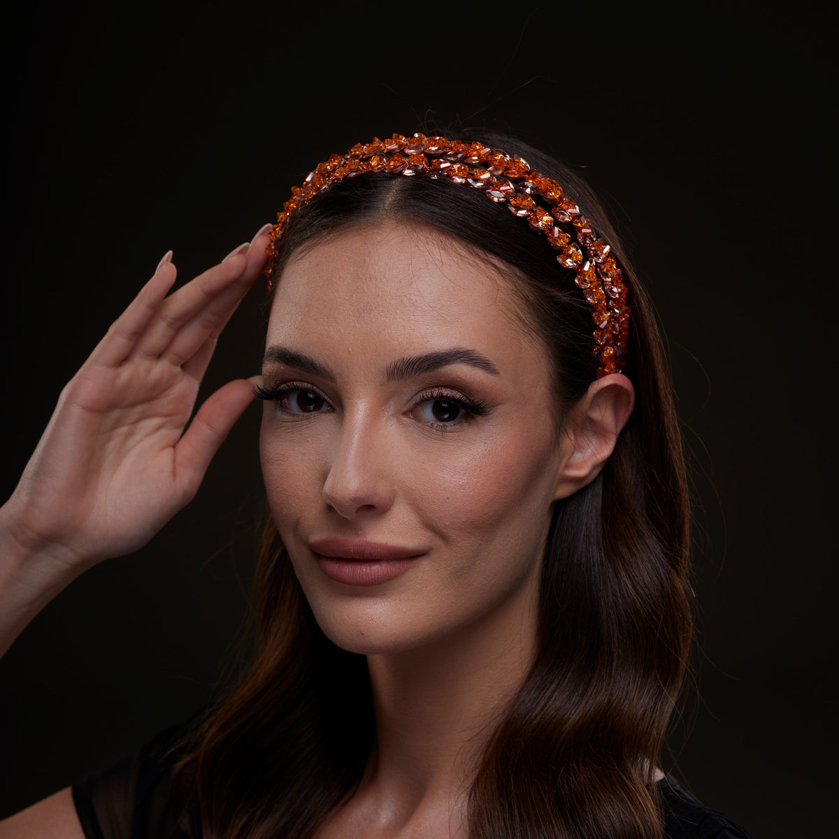 Orange Crystal Beaded Hairband