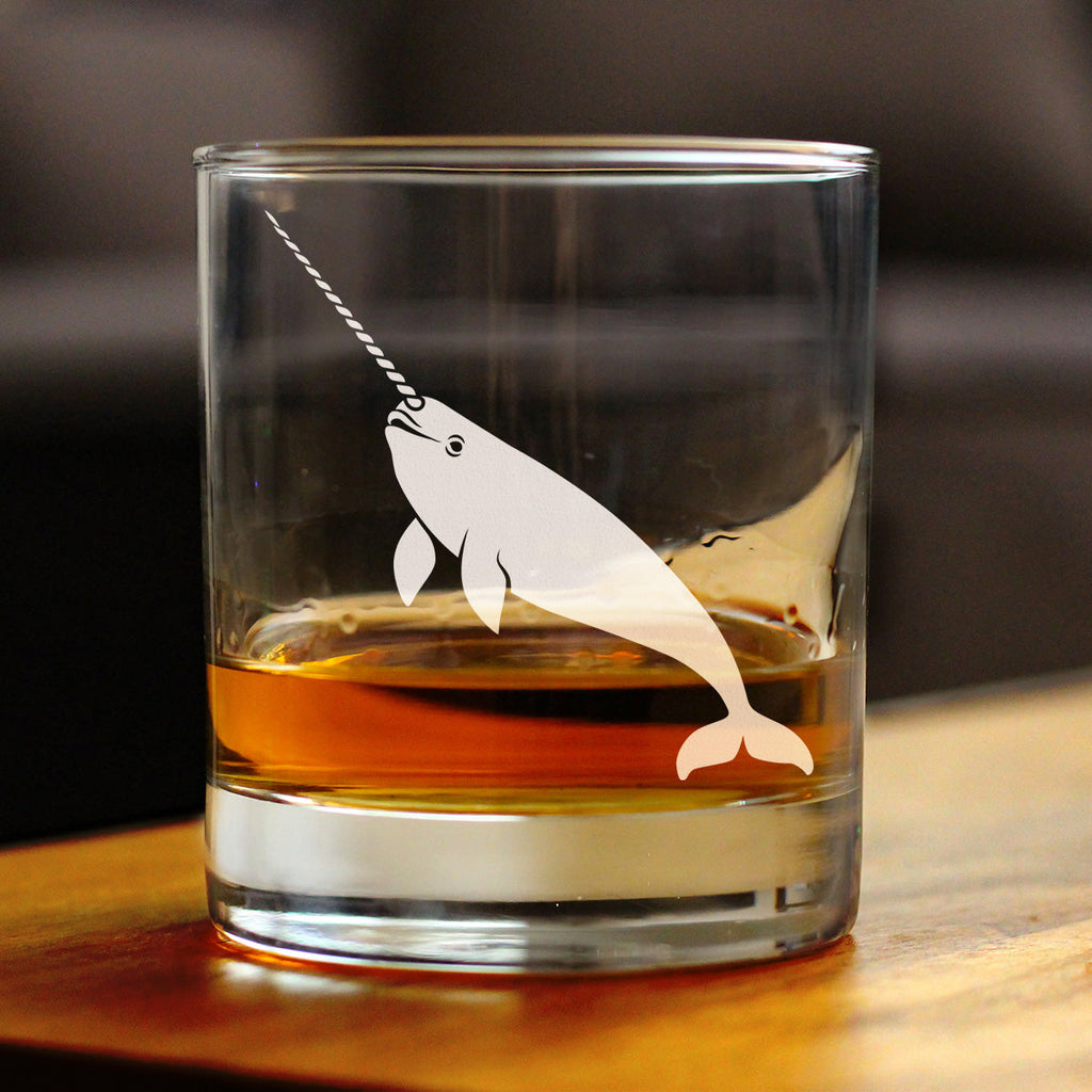 Narwhal Engraved Rocks Glass Narwhal Gifts for Women Weighted Whiskey Glasses - 10.25 oz