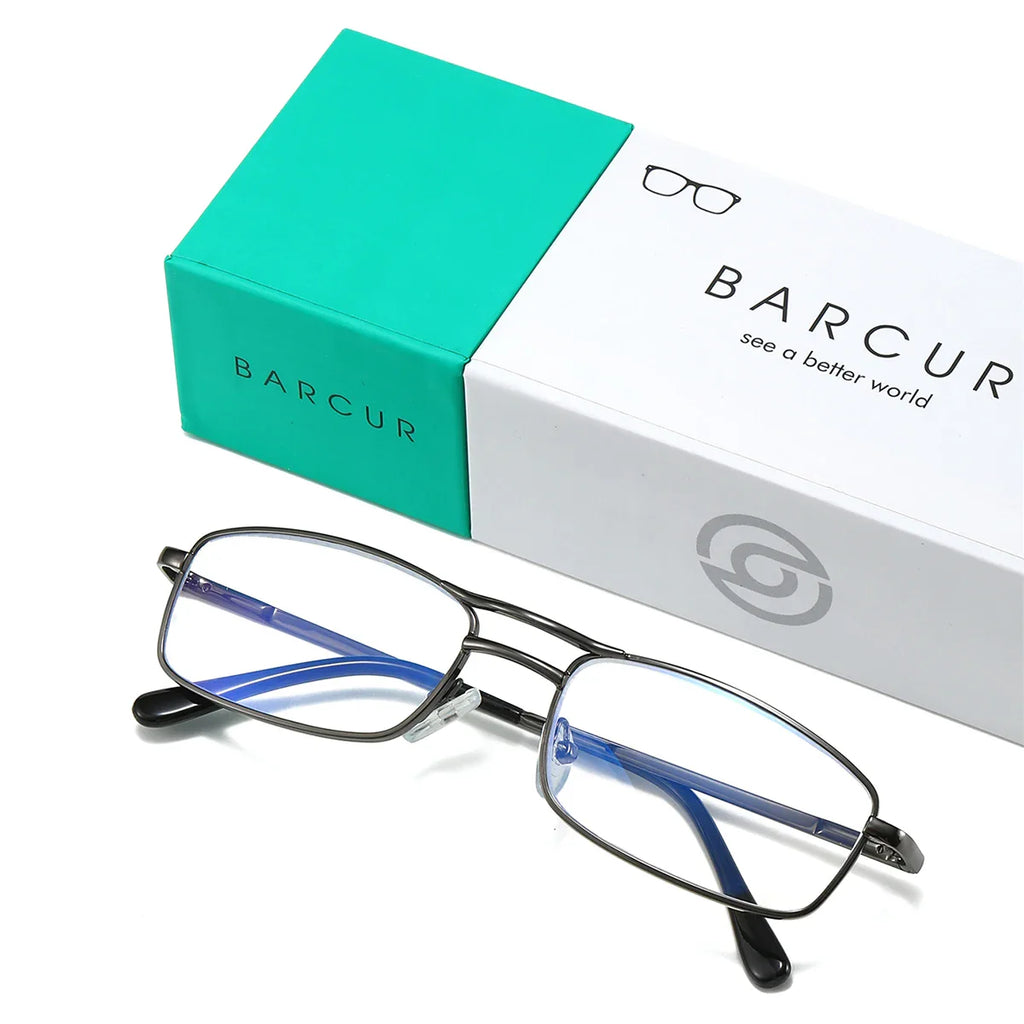 BARCUR Fashion Business Presbyopia Eyeglasses for Men and Women Ultra-Light Double Bar Alloy Rectangular Small Frame Transparent HD Reading Glasses