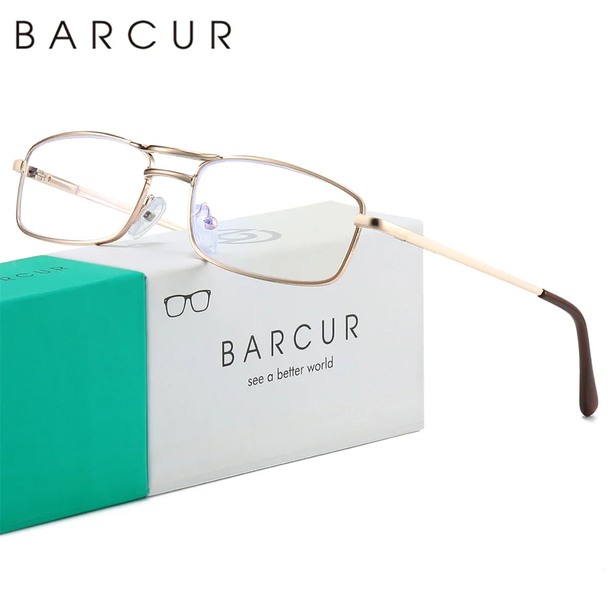 BARCUR Fashion Business Presbyopia Eyeglasses for Men and Women Ultra-Light Double Bar Alloy Rectangular Small Frame Transparent HD Reading Glasses