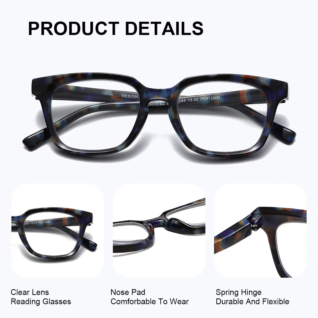 BARCUR Trendy Square Reading Glasses for Men and Women Blue Light Blocking Computer Glasses Clear Lens Presbyopic Readers Stylish Eyewear for Summer Indoor and Outdoor Use