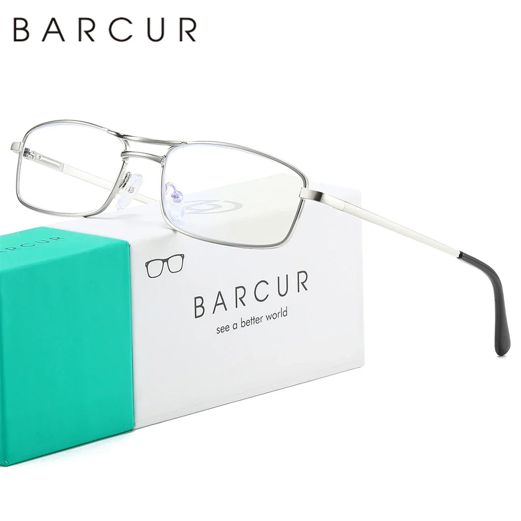 BARCUR Fashion Business Presbyopia Eyeglasses for Men and Women Ultra-Light Double Bar Alloy Rectangular Small Frame Transparent HD Reading Glasses