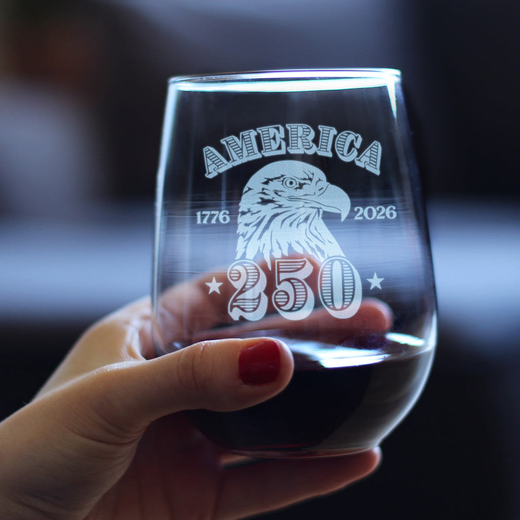 America's 250th Anniversary Engraved Stemless Wine Glass Celebrate America's Birth Large Wine Glasses - 17 oz