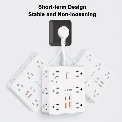 16-in-1 Power Strip – 12 AC Outlets & 4 USB Ports, White