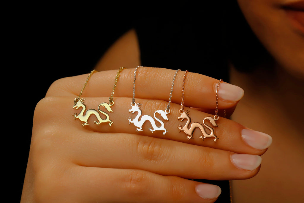 14K Gold Dragon Necklace - Bold Chinese Astrology Charm for Good Luck & Inspiration